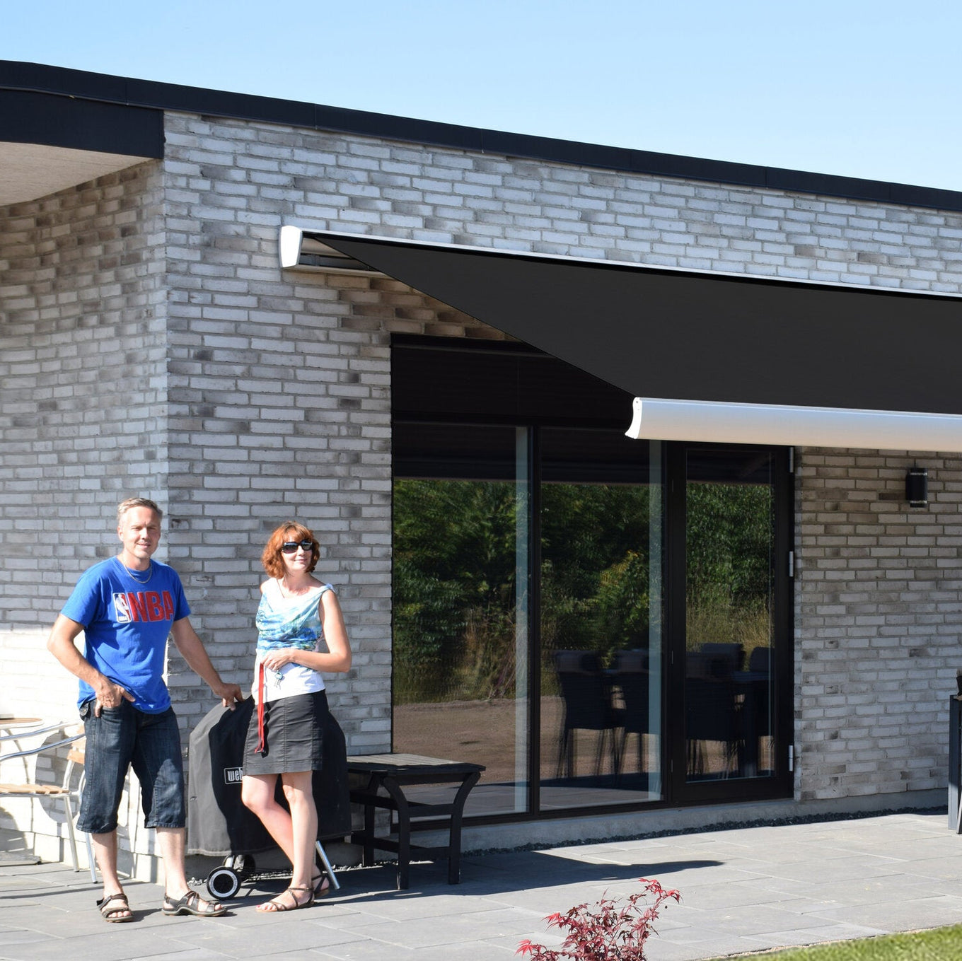 OUTLET TILBUD / AluxMarkise 293x250 cm - Natureloxeret med Sortgrå rips dug (7330)