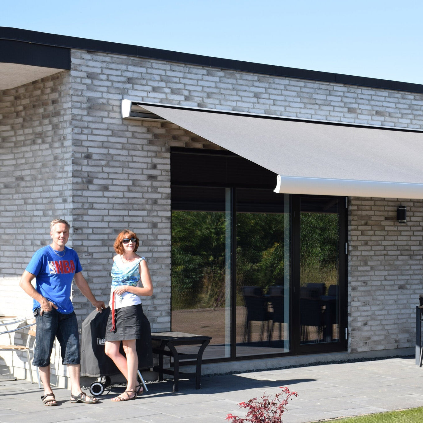 OUTLET TILBUD / AluxMarkise 393x300 cm - Natureloxeret med Råhvid rips dug (7972)